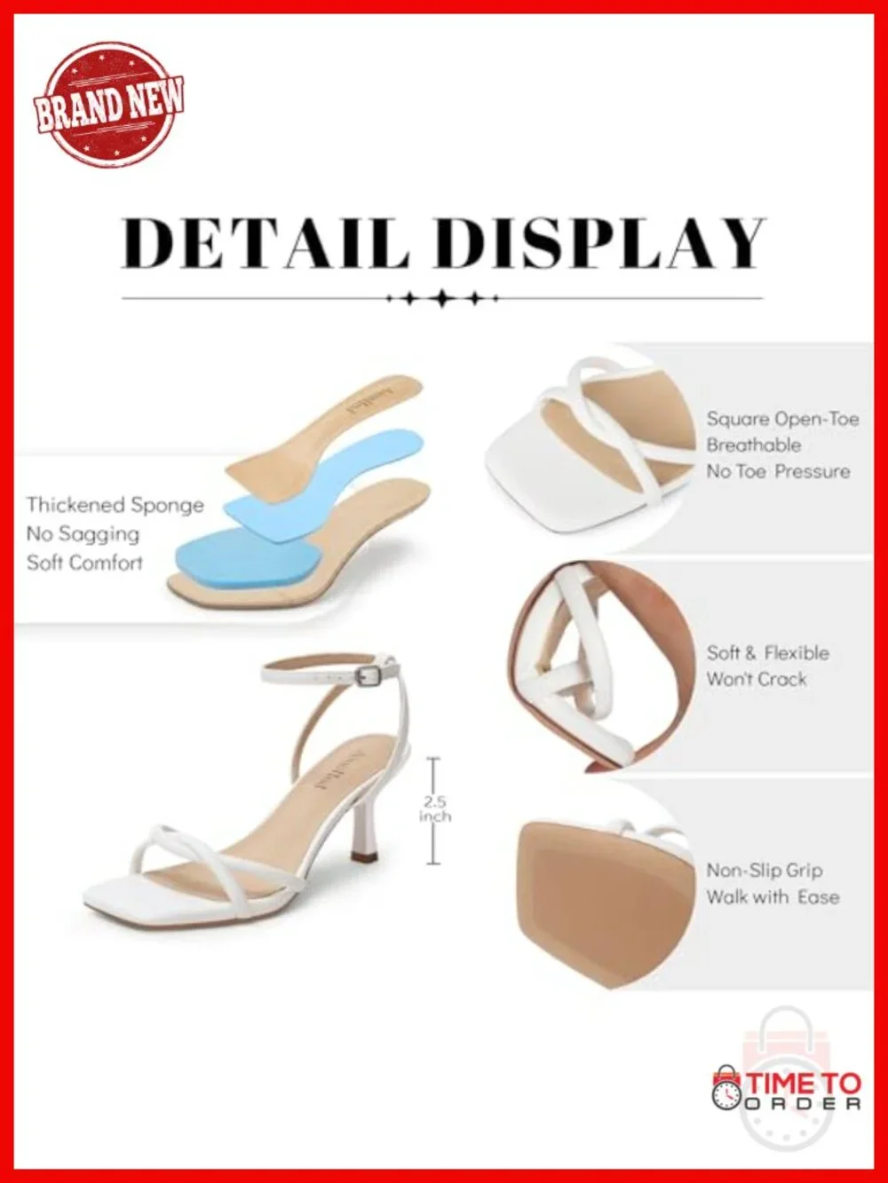 Women's Kitten Low Heel Sandals Strappy Square Open Toe 2.5 inch Ankle Strap